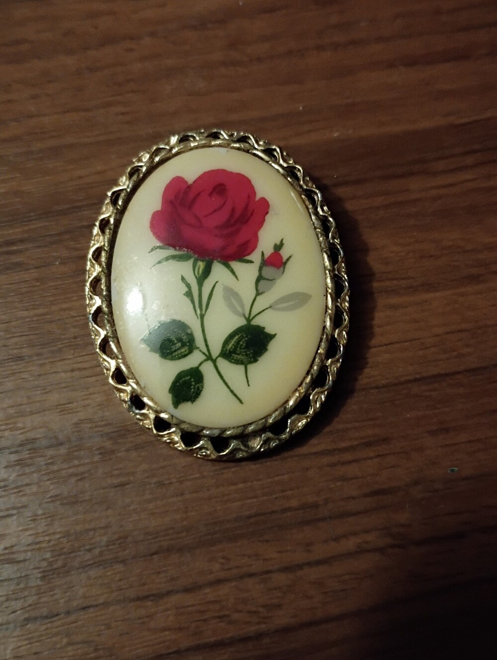 Vintage Painted Flower Cabchon Brooch Pendant